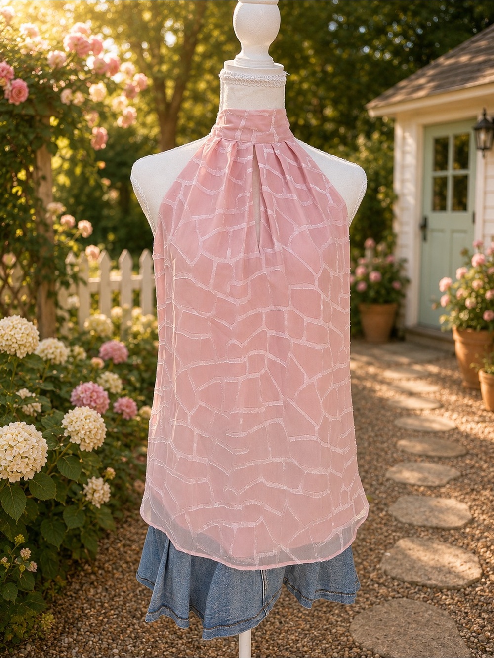 White House Black Market Pink Textured Halter Blouse